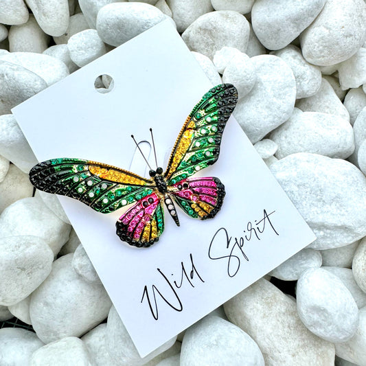 Green Pink & Yellow Mix Butterfly Brooch