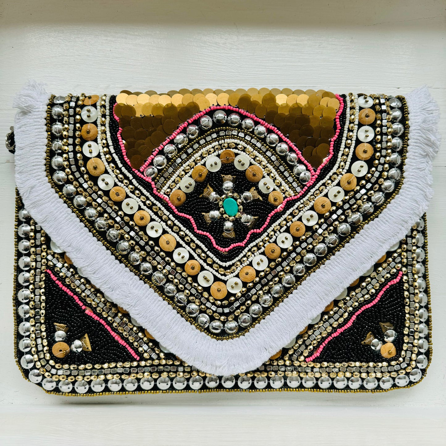 Black & Gold Boho Clutch Bag