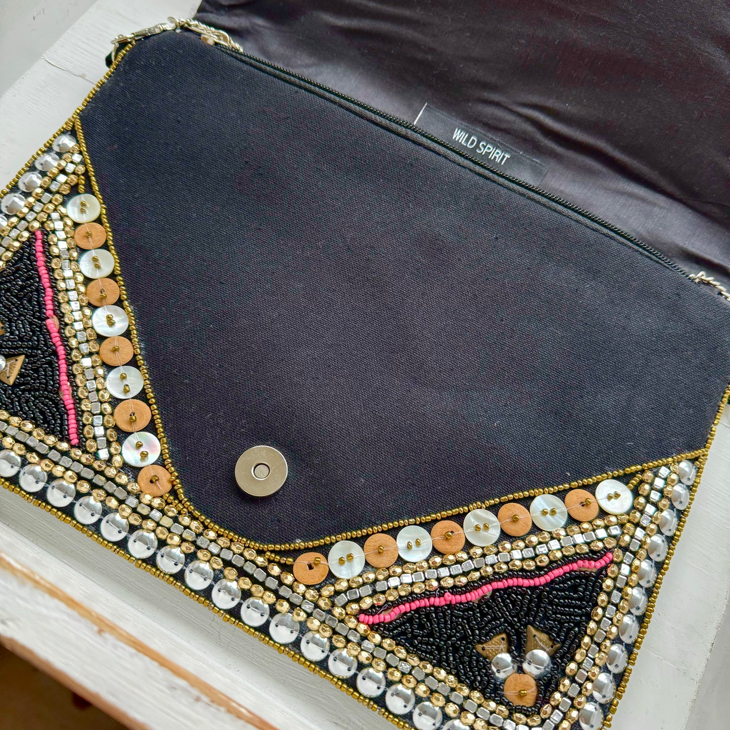 Black & Gold Boho Clutch Bag