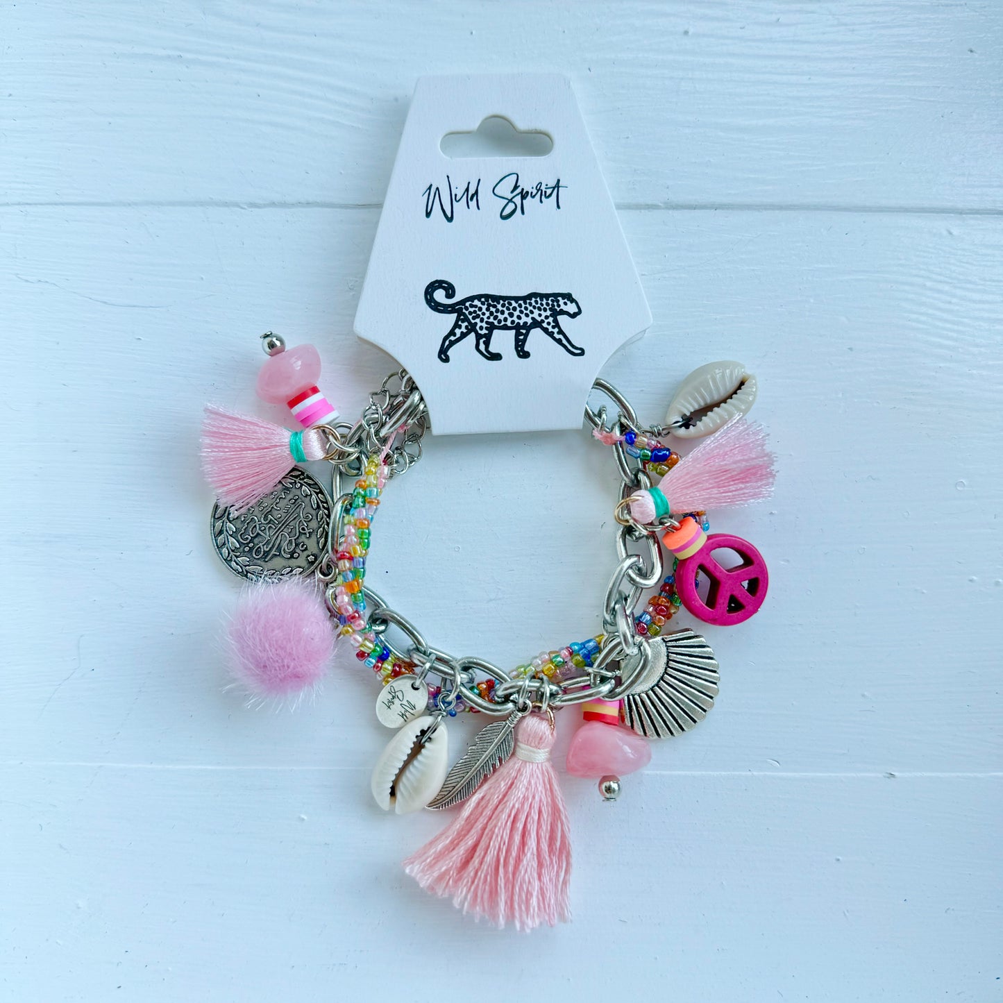 Pink Peace Charm Bracelet