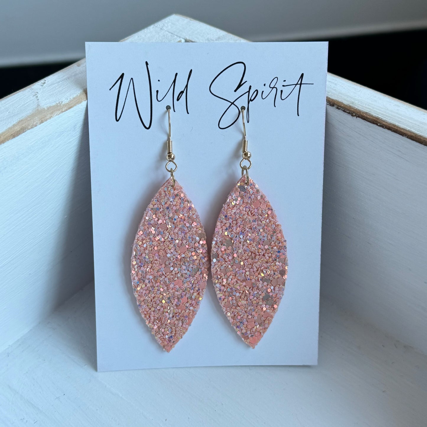 Peach Sparkle Leaf Drop Earrings