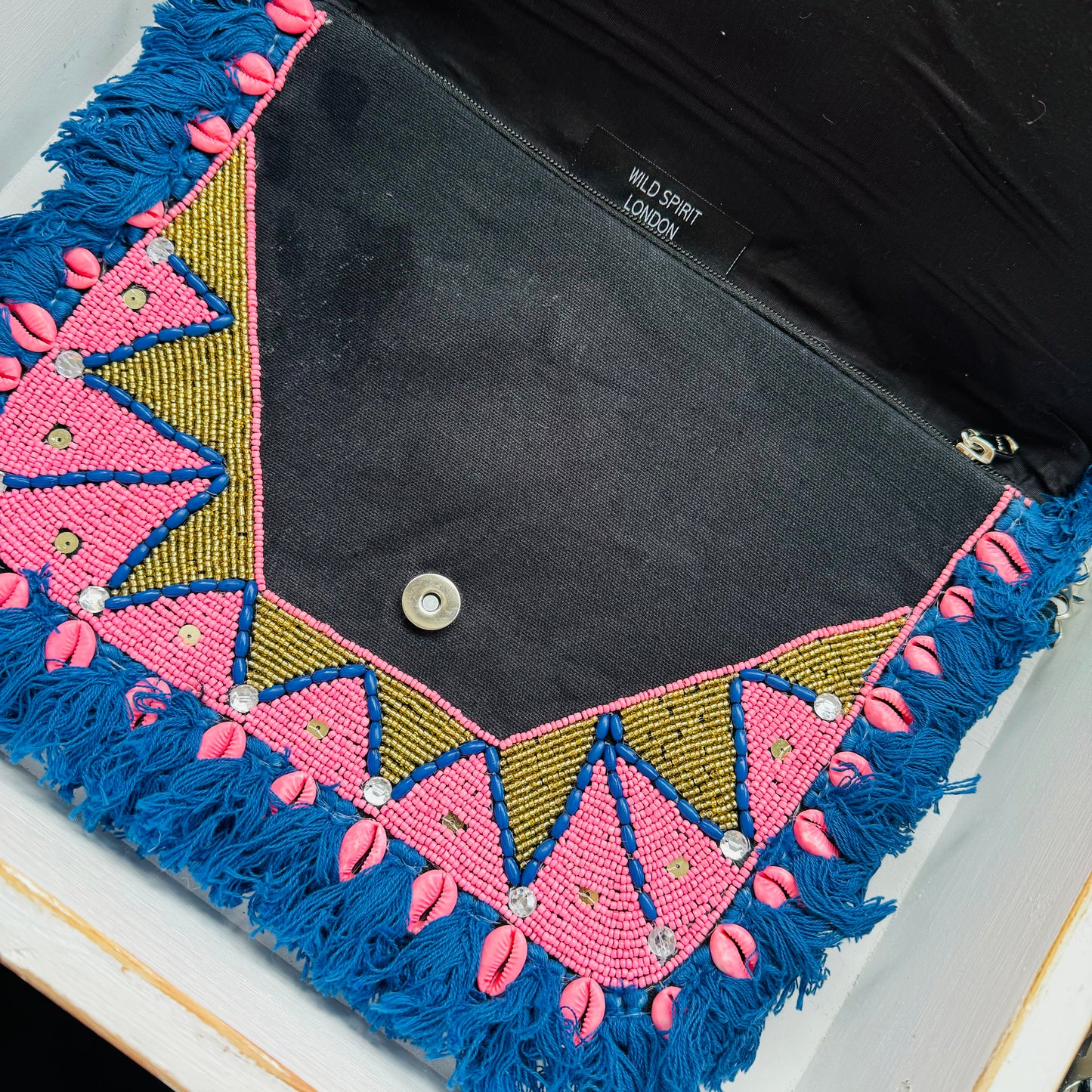 Pink & Blue Boho Clutch Bag