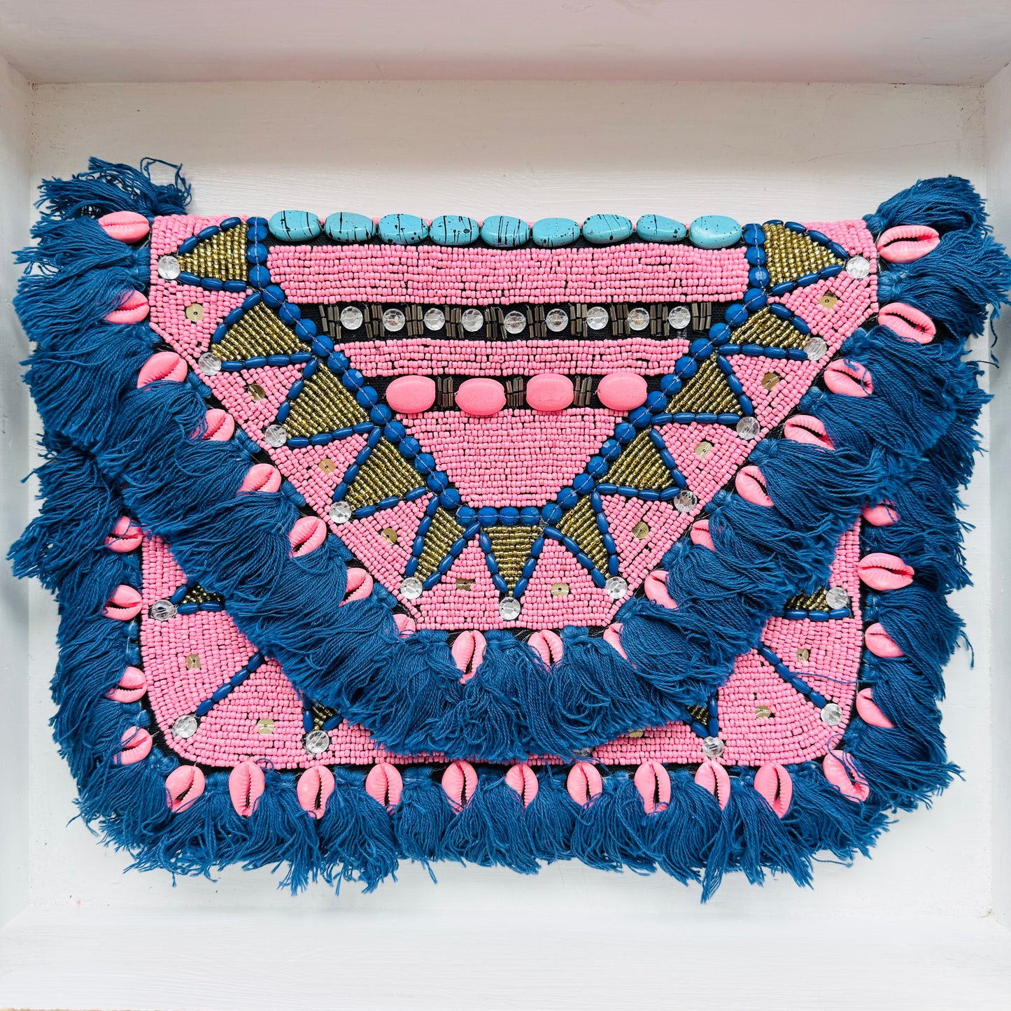 Pink & Blue Boho Clutch Bag