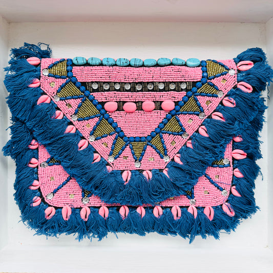Pink & Blue Boho Clutch Bag