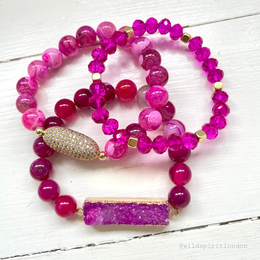 Fuchsia Set of 3 Bracelets