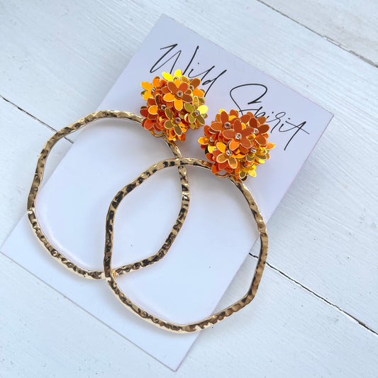 Orange Daisy Hoop Earrings