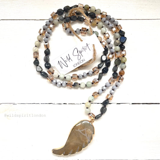 Gold Wing Natural Stone Necklace