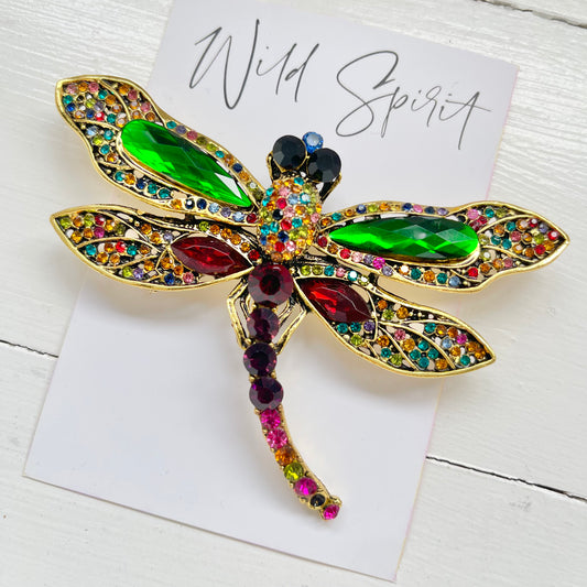 Big Red & Green Dragonfly Brooch